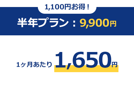 半年プラン:9,900円/1ヶ月あたり1,650円
